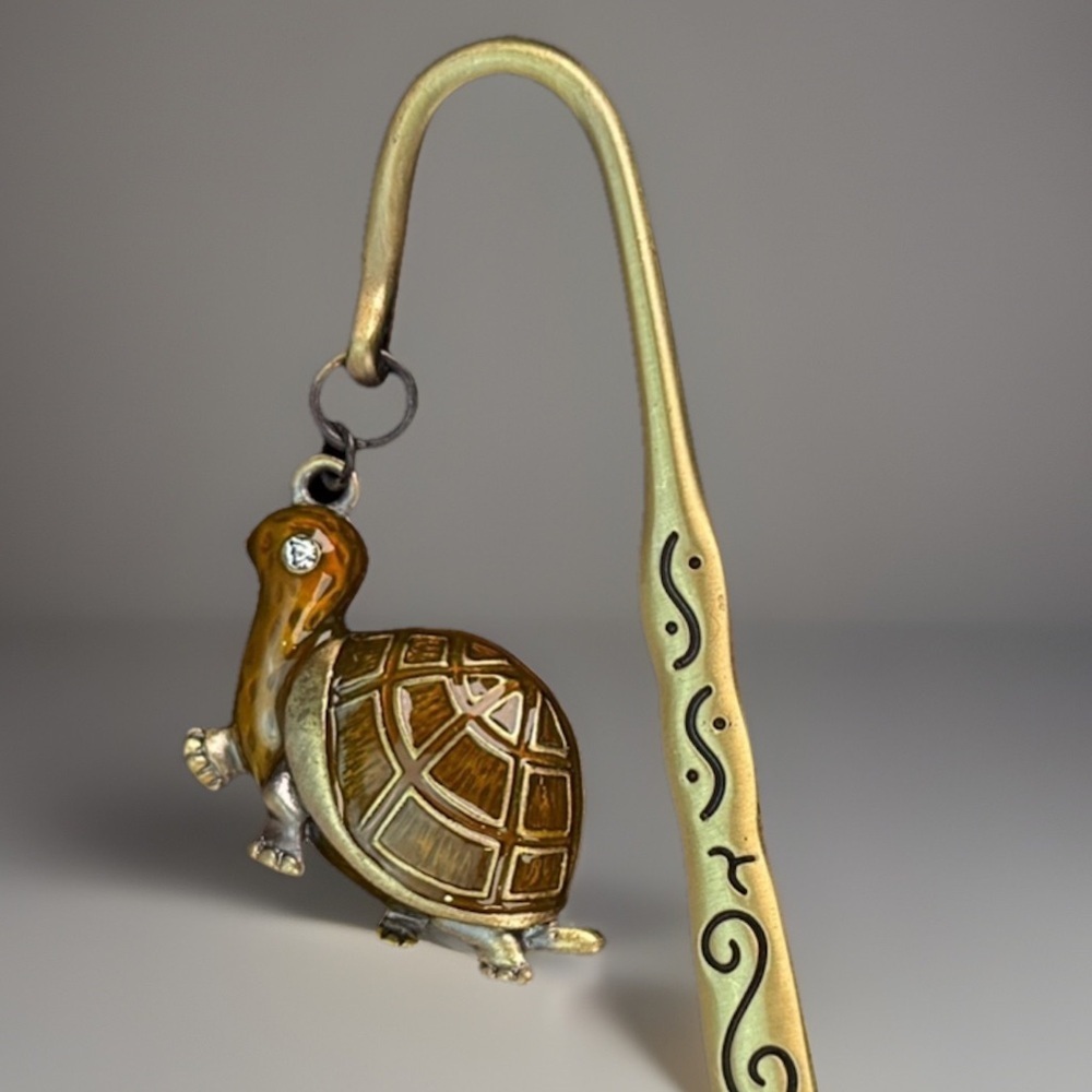 Beautiful etched, brass tone, turtle bookmarker